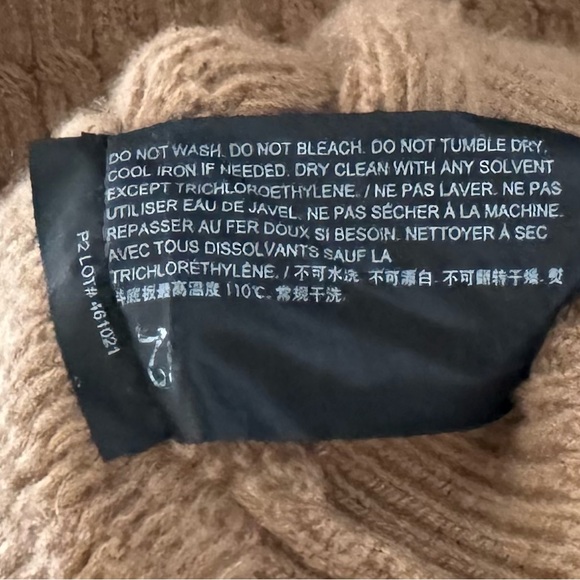 Theory Long Cable Knit Cardigan Sweater Large Camel Brown Wool Cashmere Minimal - Picture 9 of 11